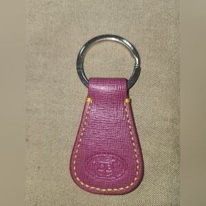 Dooney And Bourke Textured Leather DB Key Fob Purse Charm Pink Yellow Stitching